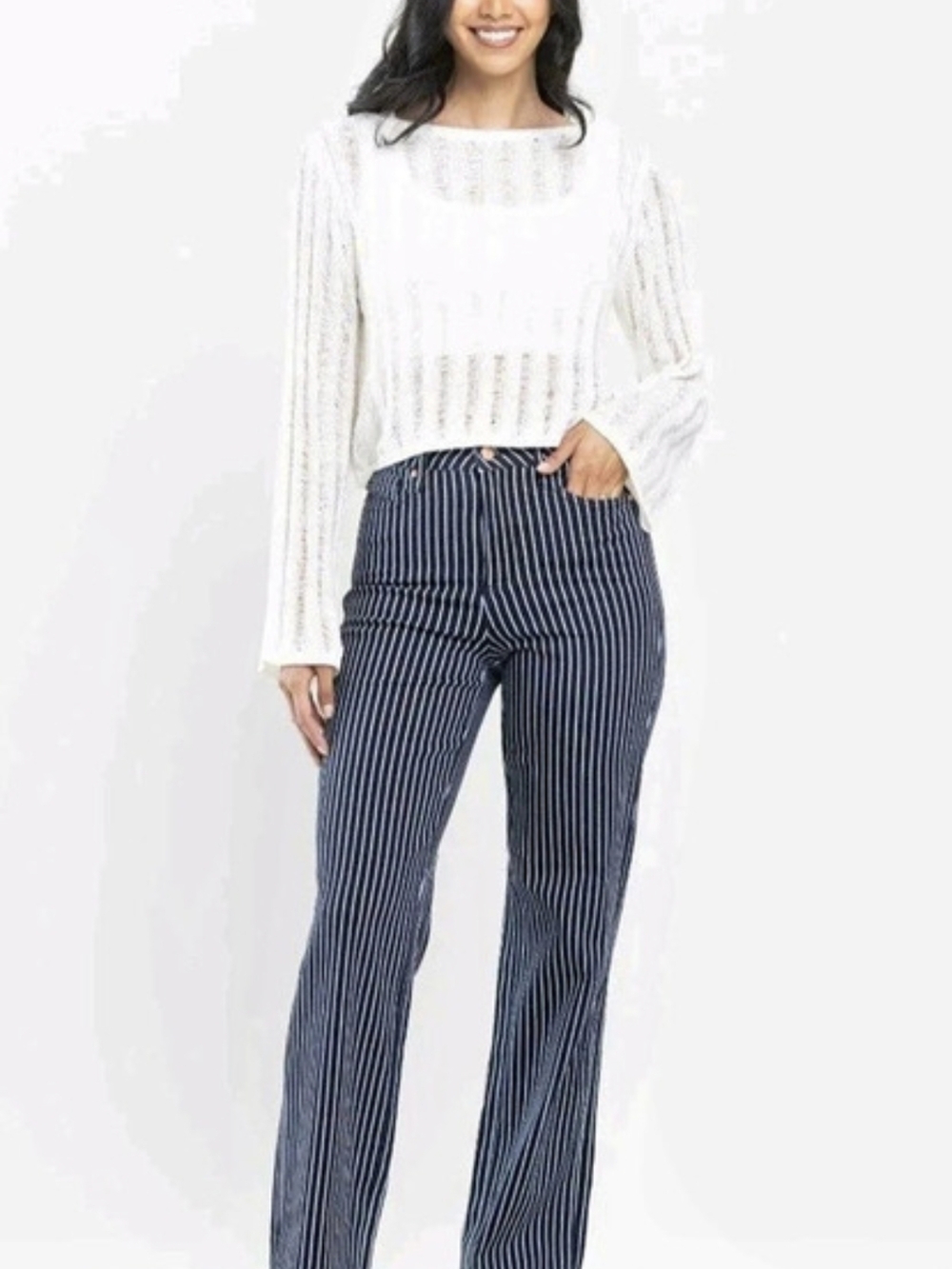Striped Wide Leg Pants in Blue & White Like New